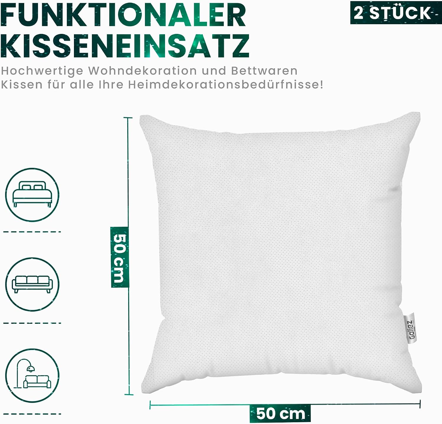 Goliez Kissenfüllung 2er Set – Atmungsaktiver Schaumstoff, waschbar