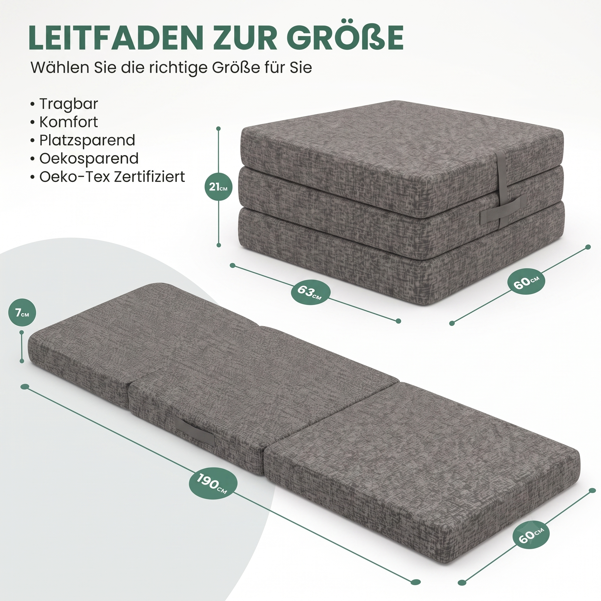 Goliez Klappmatratze 3-teilig – Gästematratze, Campingmatratze, waschbarer Bezug