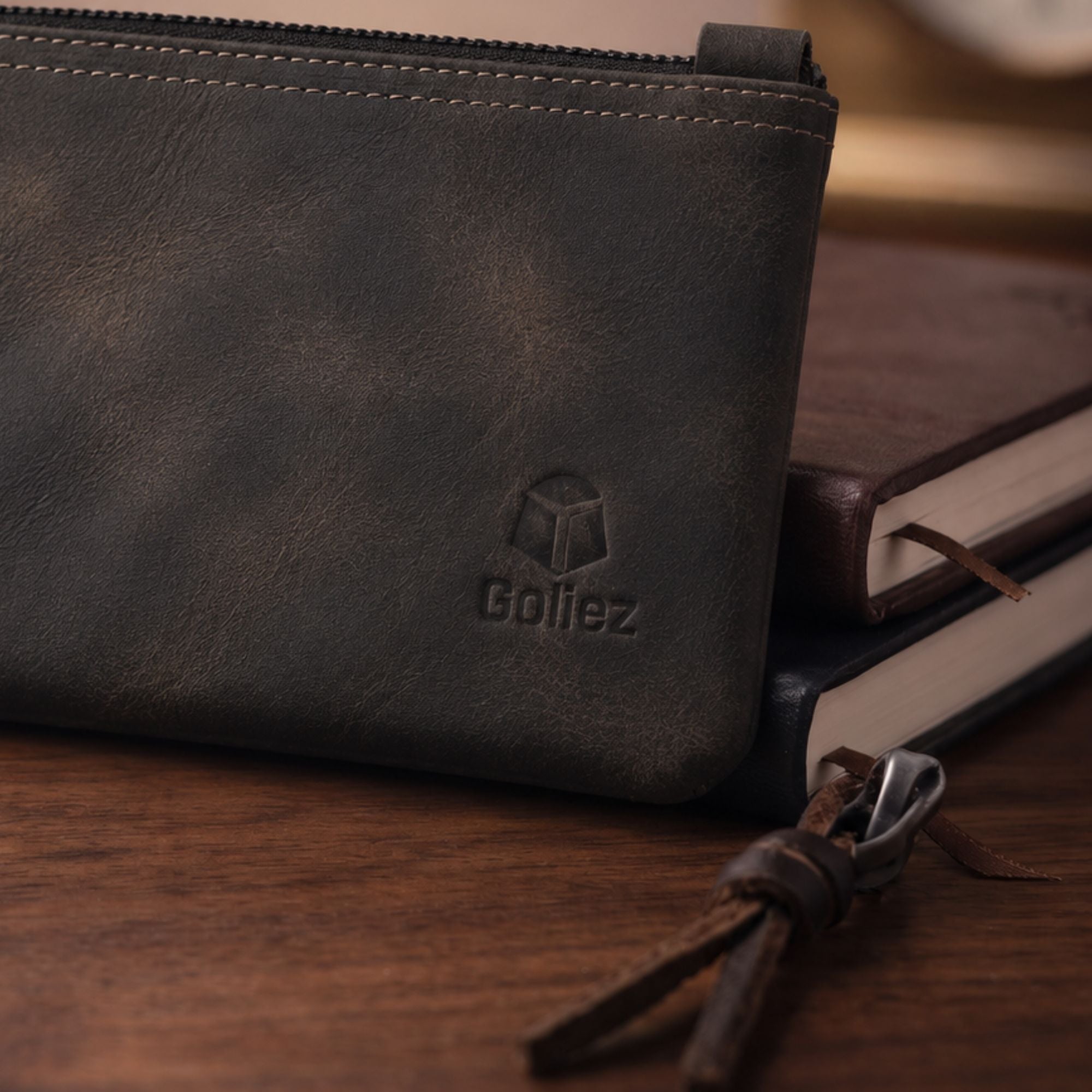 Goliez® Pencil Case Made of Real Leather – Handcrafted, Mocha Brown