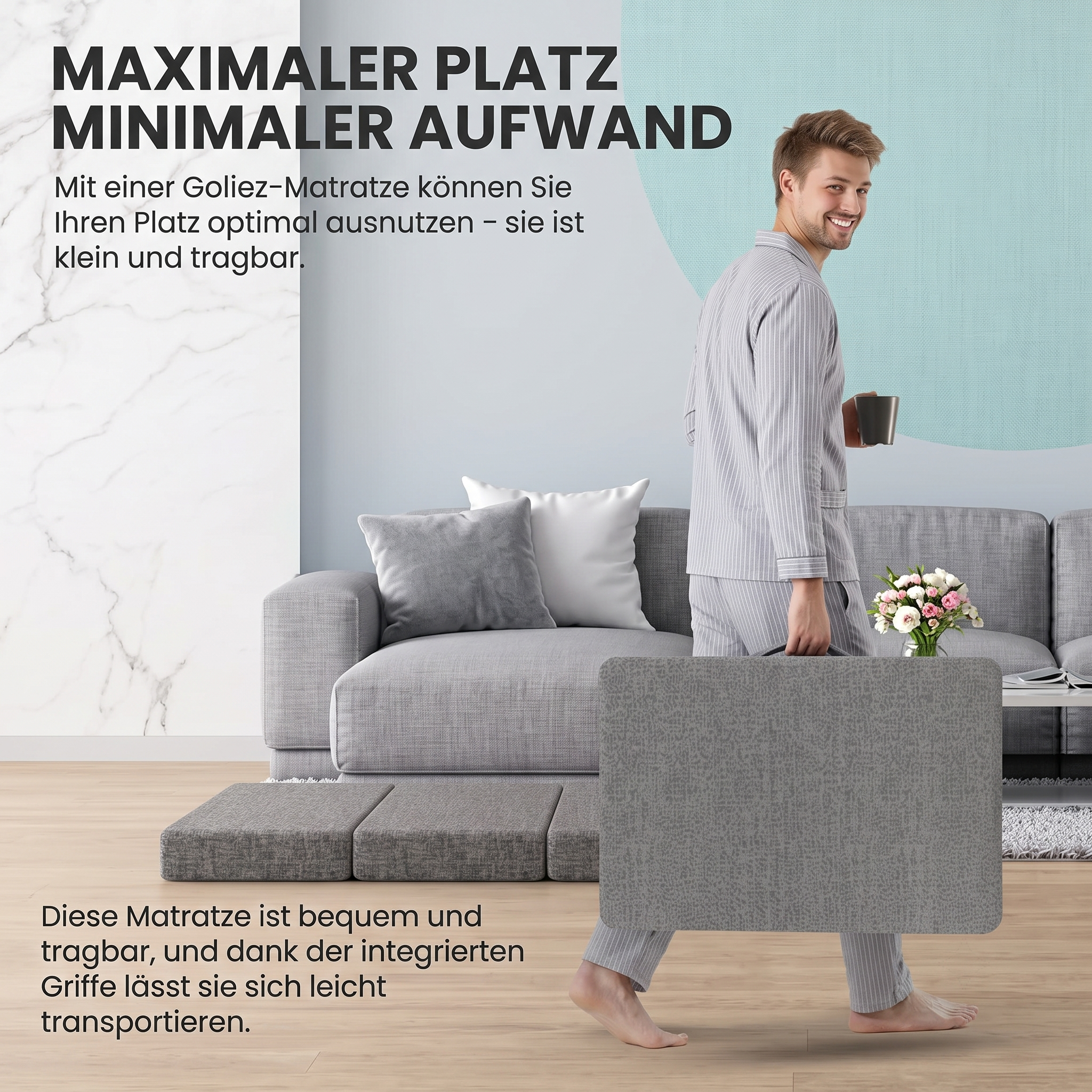Goliez Klappmatratze 3-teilig – Gästematratze, Campingmatratze, waschbarer Bezug