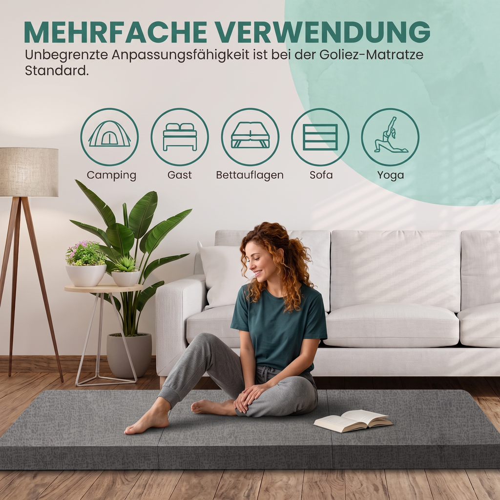 Goliez Klappmatratze 3-teilig – Gästematratze, Campingmatratze, waschbarer Bezug