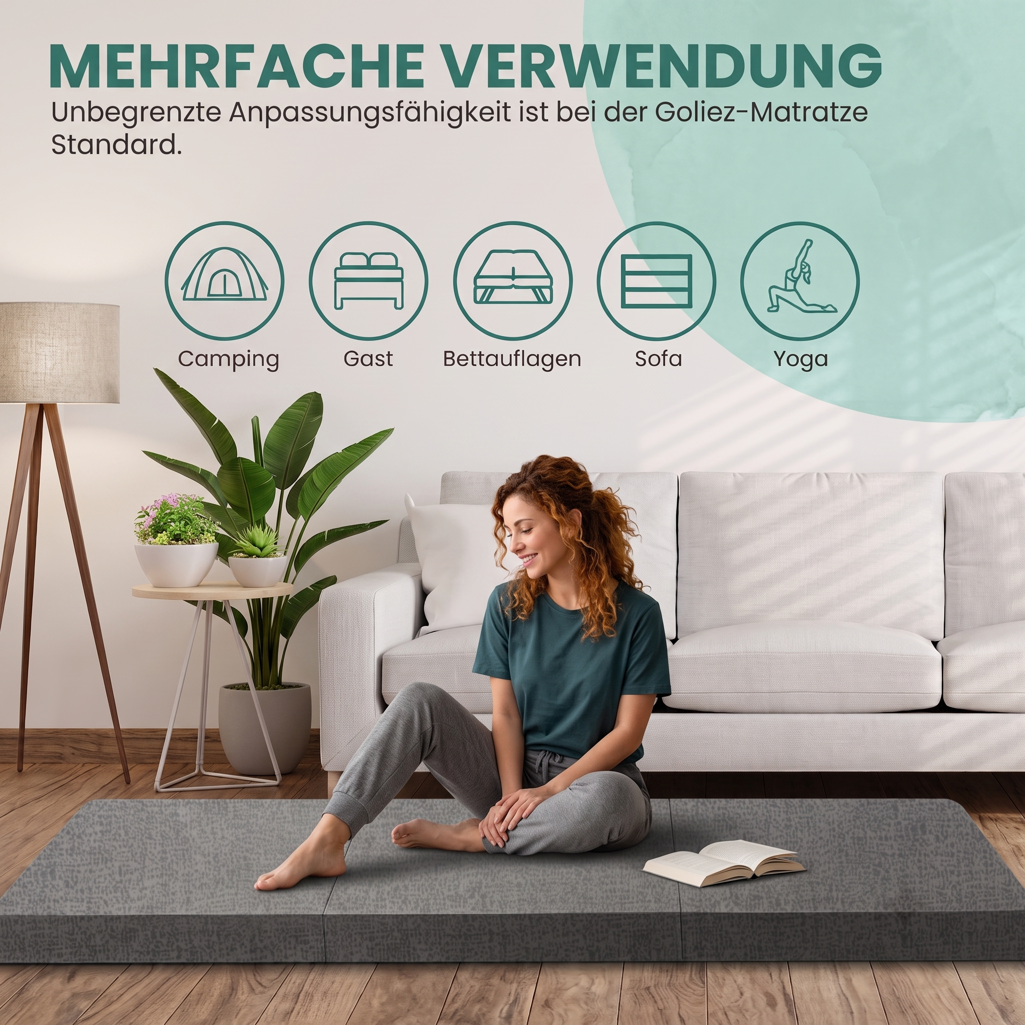 Goliez Klappmatratze 3-teilig – Gästematratze, Campingmatratze, waschbarer Bezug