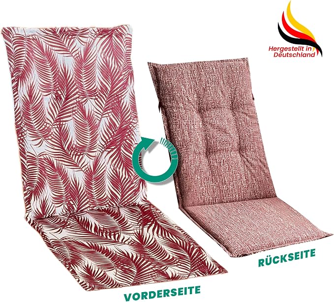 Goliez Hochlehner Gartenstuhlauflagen 2er Set – 120x50x6 cm | UV-beständig | Sitzauflagen für Gartenmöbel | Flora Red