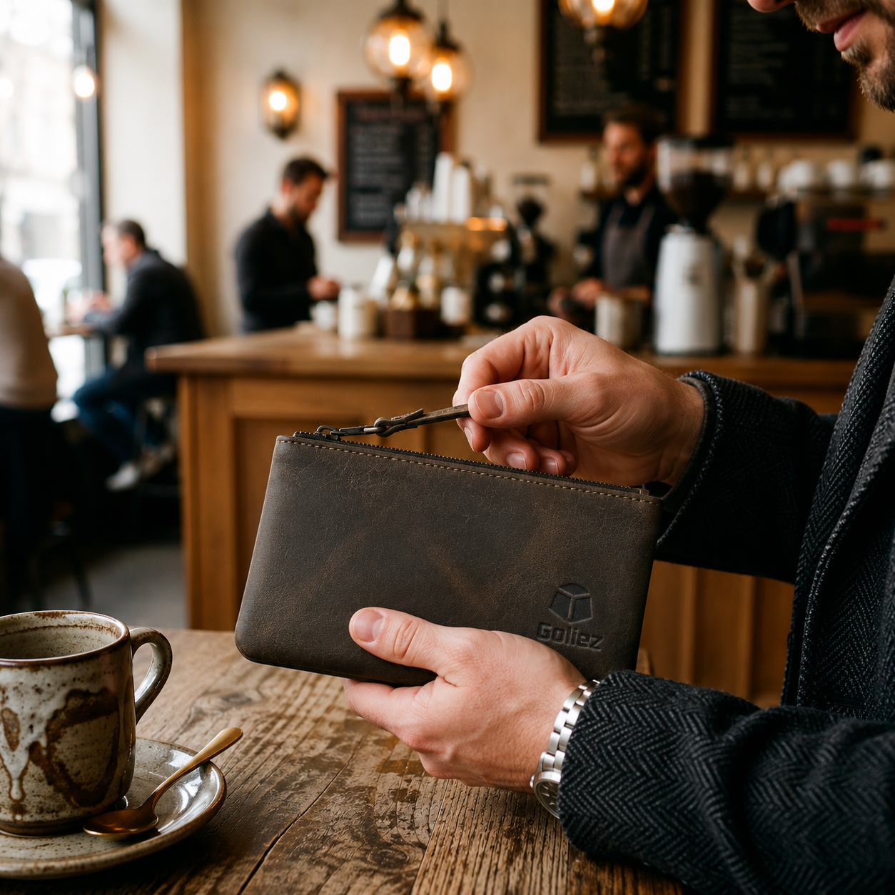 Goliez® Pencil Case Made of Real Leather – Handcrafted, Mocha Brown
