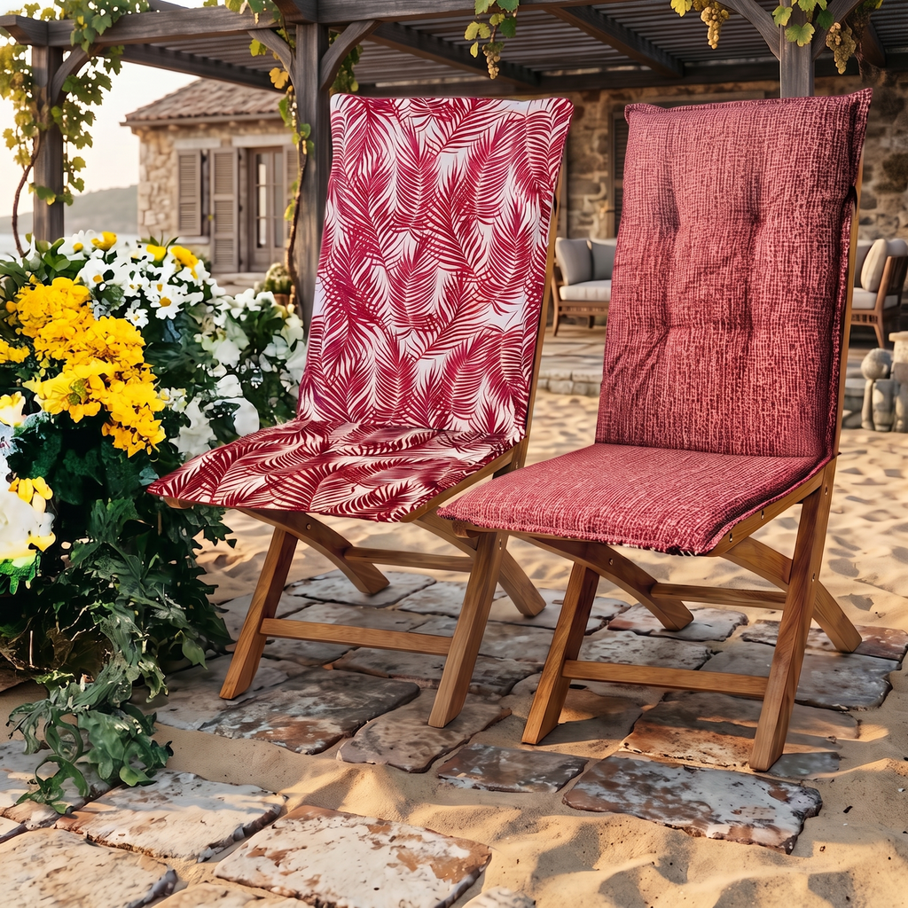 Goliez High-Backed Garden Chair Cushions Set of 2 – 120x50x6 cm | UV-Resistant | Seat Pads for Garden Furniture | Flora Red